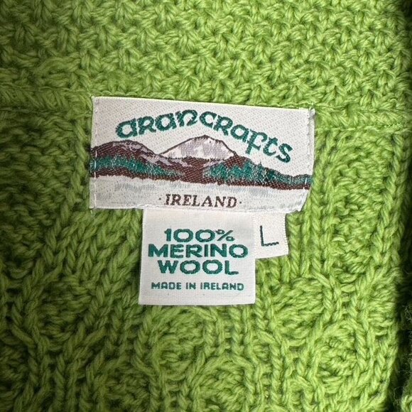 Aran Crafts Womens Green Cable Knit Cardigan Sweater Merino Wool - Picture 6 of 8